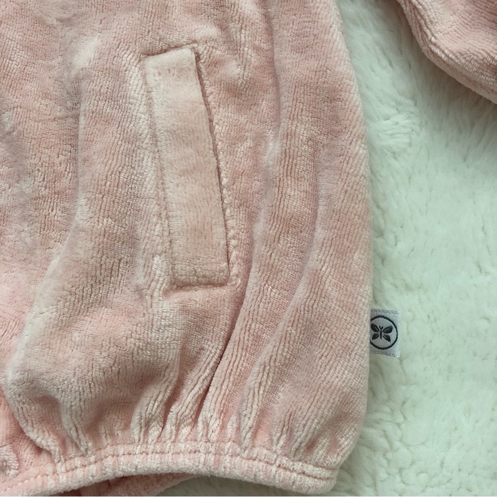 Velour Organic Cotton Soft Pink Baby Girl Bubble Romper, Honest Company 12M - Picture 2 of 7